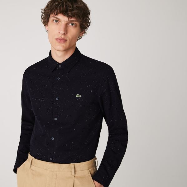 Lacoste Slim Fit Flamed Cotton Shirt Pánské - Šortky Tmavě Blankyt Blankyt / Bílé | CZ-znWHZu